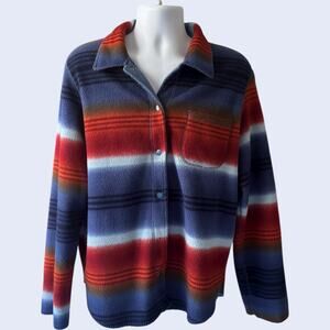 Ms Lee Reversible Southwestern Fleece Shirt Jacket Blue Red Striped 90s